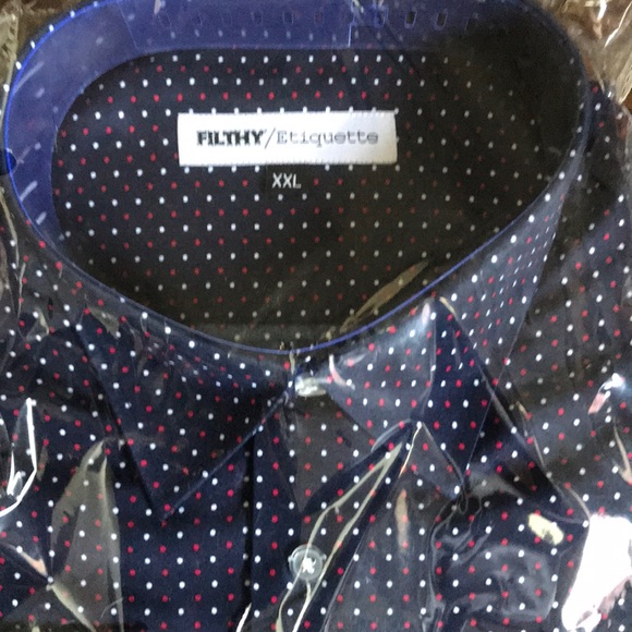 FILTHY Etiquette Shirts Mens Xxl Dress Shirt Black Wcolored Dots